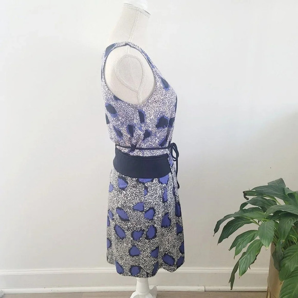 Diane von Furstenberg Oblixe Blue Cheetah Faux Wrap Sleeveless Silk Dress S 6 - Picture 6 of 15